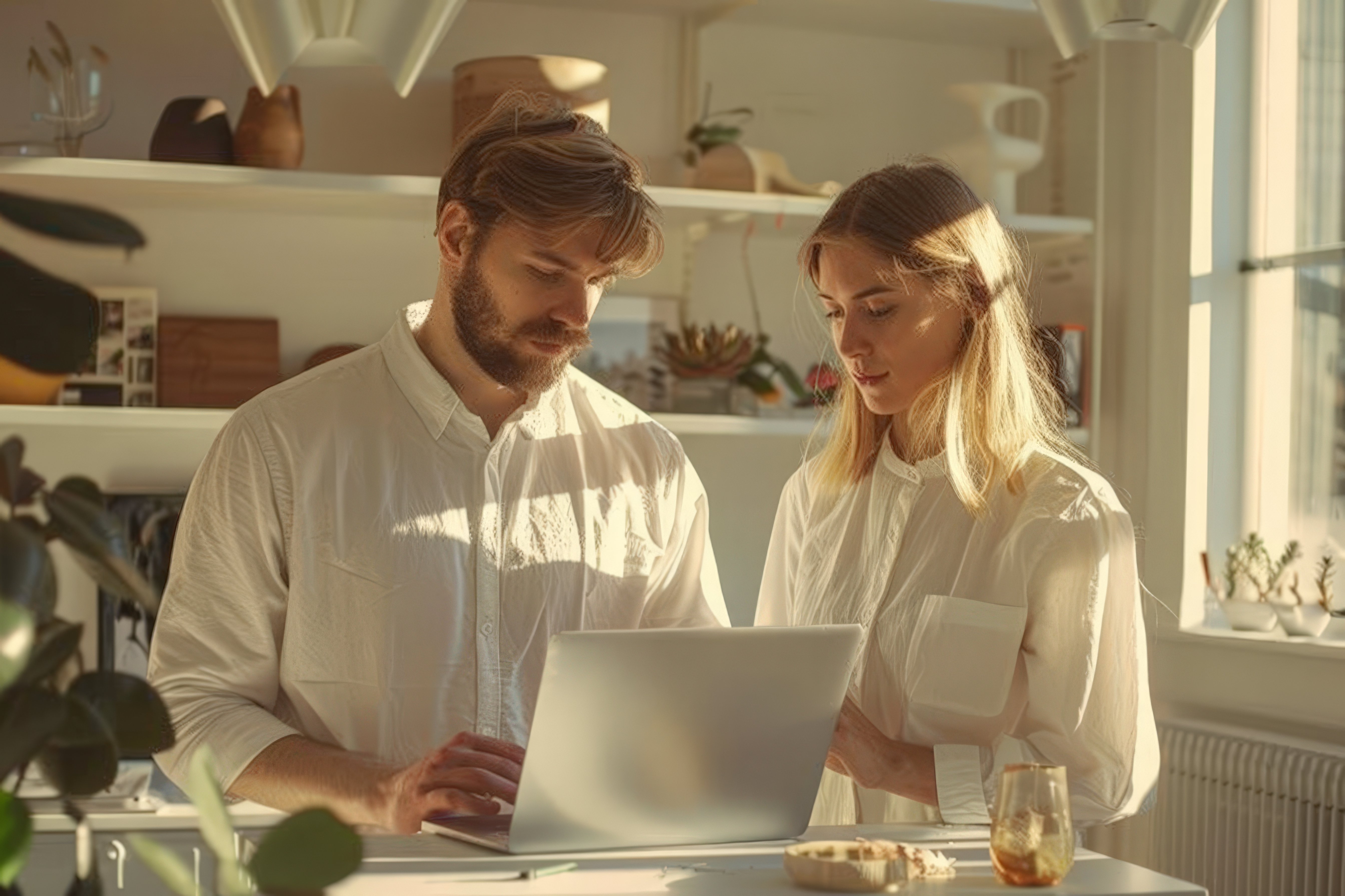 Couple working with laptop